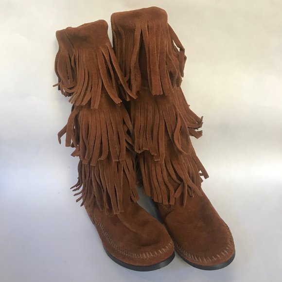 Minnetonka 3-Layer Fringe Boot Moccasin - Picture 2 of 8